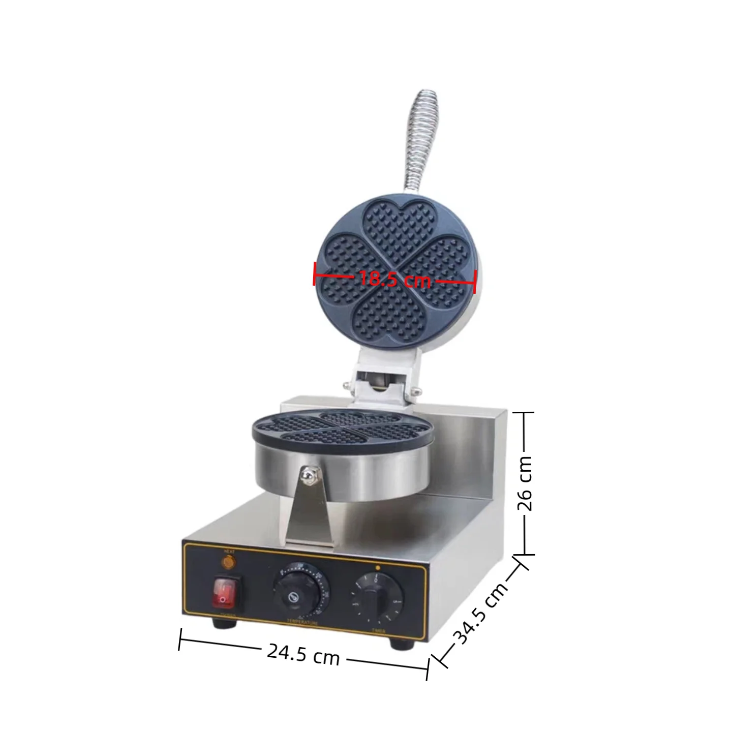 Food tools Commercial-Gr Heart-Shaped Single Waffle Maker Adjus Temperature Control Stainless Steel Non-St