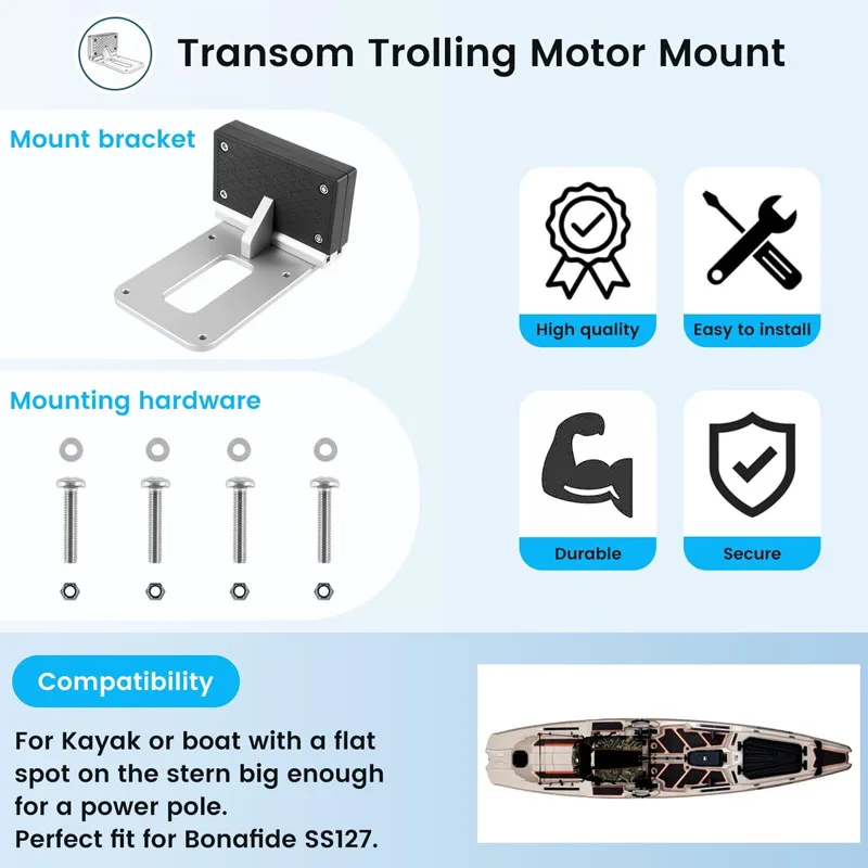 Universal Transom Trolling Motor Mount Bracket for Kayaks/Kayak Marine Board Backing Plate for Clamp-on Electric Trolling Motors