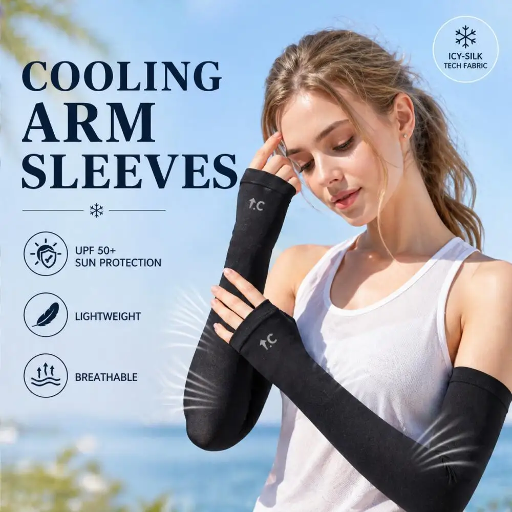 Unisex Cooling Arm Sleeves Outdoor Sun Protection Quick Dry Ice SilkArm Cover for Cycling Driving