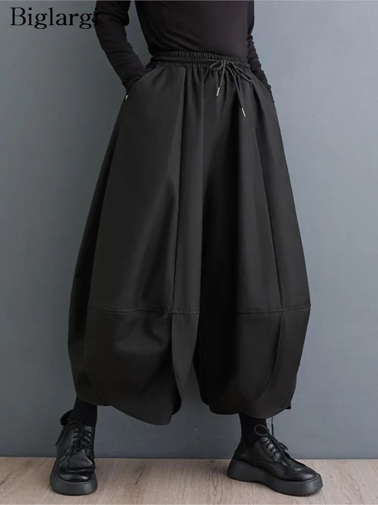 Oversized Autumn Lantern Pant Women Wide Leg Loose High Waist Fashion Pleated Ladies Trousers Casual Black Woman Pants 2023