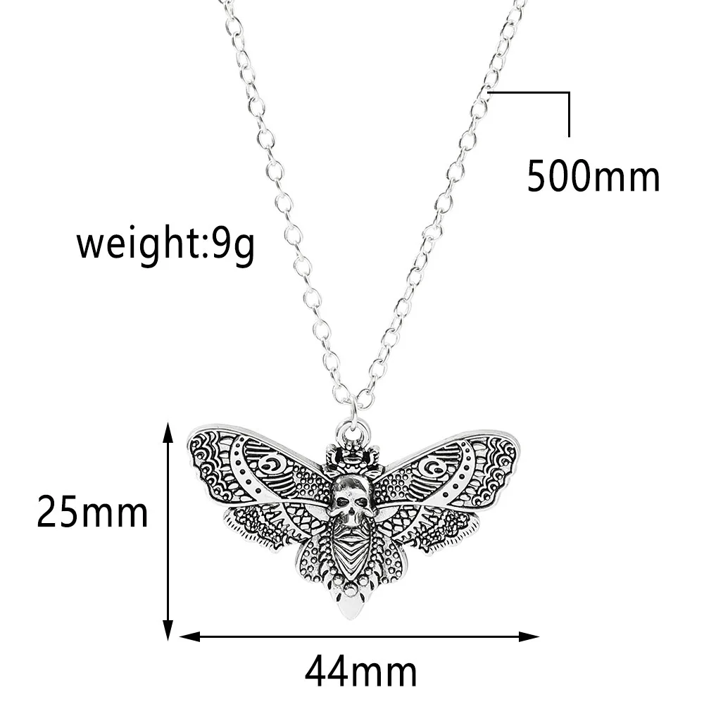 Vintage Death Moth Pendant Necklace Gothic Butterfly Skeleton Hip-hop Jewelry for Women Men Halloween Accessories