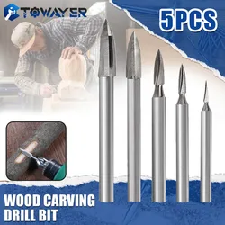 Wood Carving Drill Bit HSS Engraving Drill Bit Set Solid Carbide Steel Root Milling Grinder Burr Precise Carve Woodwork HandTool