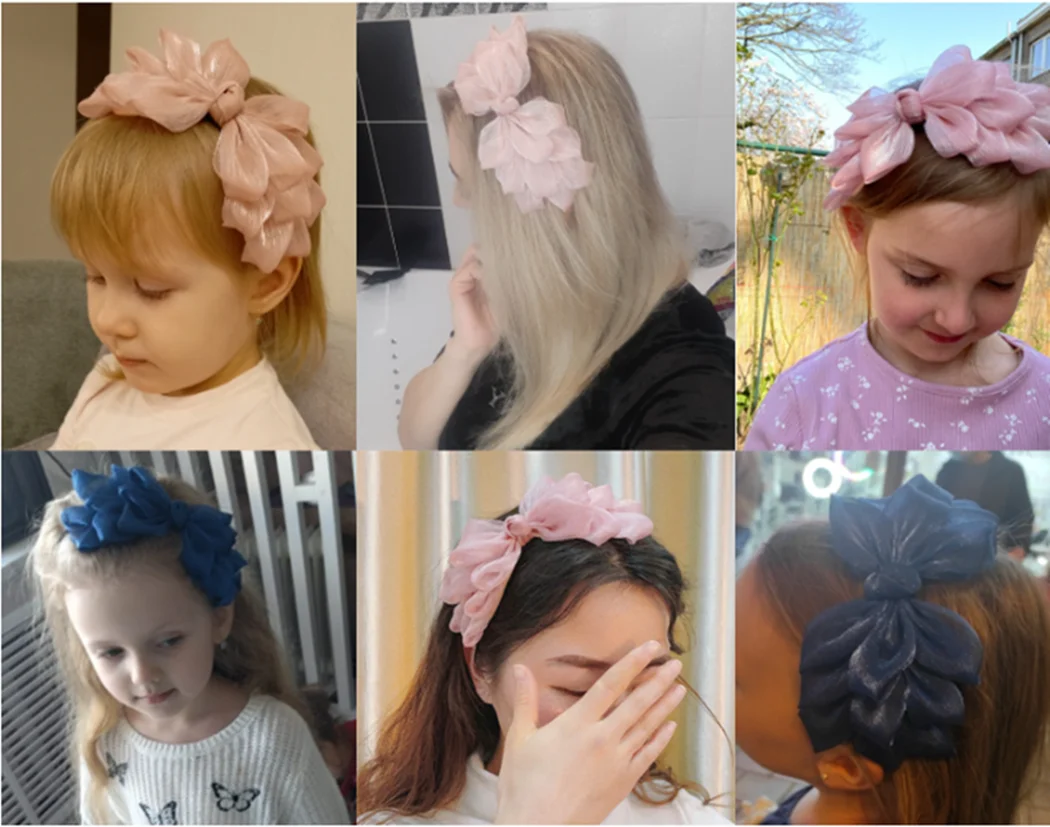 Fashion Retro Ribbon Big Bow Floral Shining Hair Band Women Hair Accessories Hair Hoop Black Pink Girls Flower Lace Bow Headband