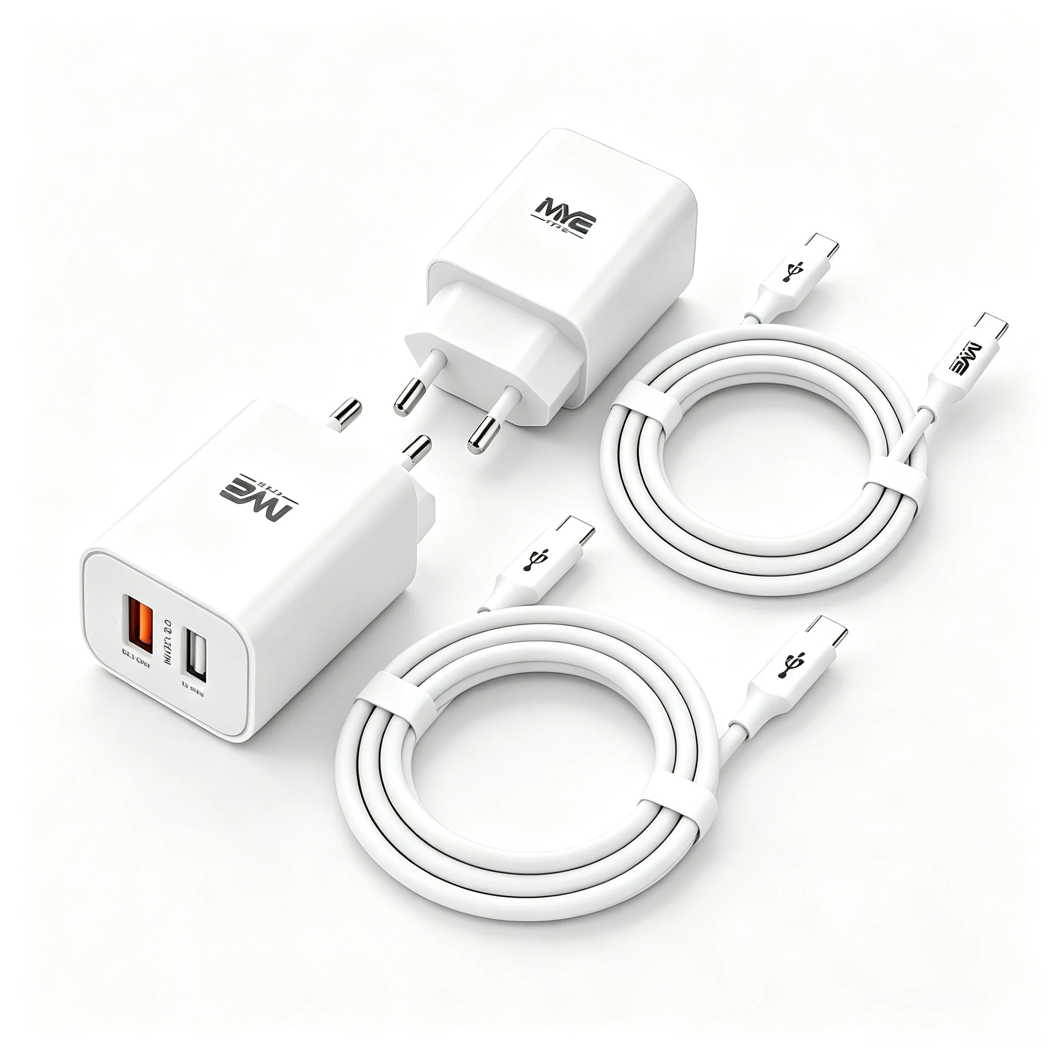 2er-Pack, USB-C-Ladegerät, 20-W-Schnellladegerät mit 2-Wege-USB-Stecker (USB-C & USB-A), 2 Stück 1 m Kabel, Handy-Ladegerät mit PD 3.0-Netzteil, Schnellladegerät Typ C
