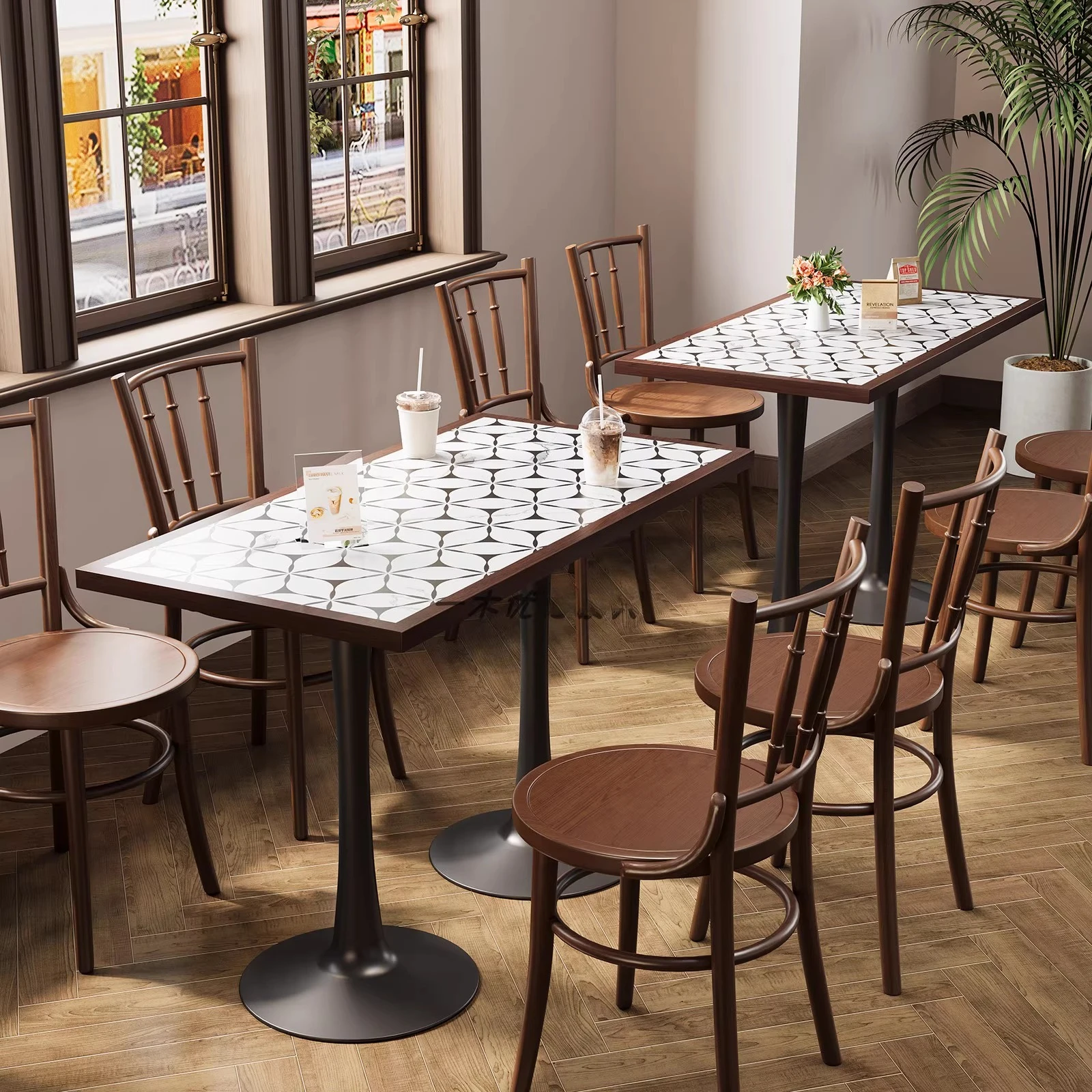 Industrial Style Retro Cafe Solid Wood Table and Chair Set Hot Pot Restaurant Fusion Cuisine Western Restaurant Bar Table