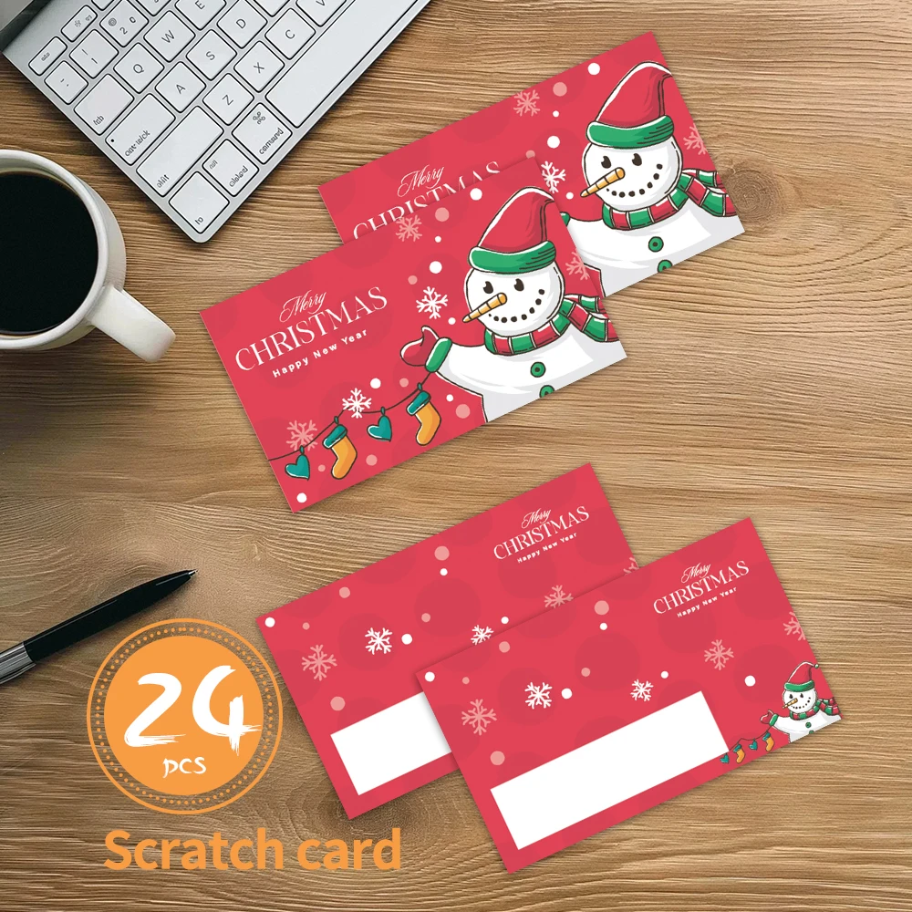 24 قطعة بطاقة ملاحظة فارغة ، بطاقات خدش رجل ثلج عيد الميلاد ، بطاقة خدش مفاجأة للعطلات لعام 2026. زينة الحفلات ، بطاقة هدايا ذاتية الصنع