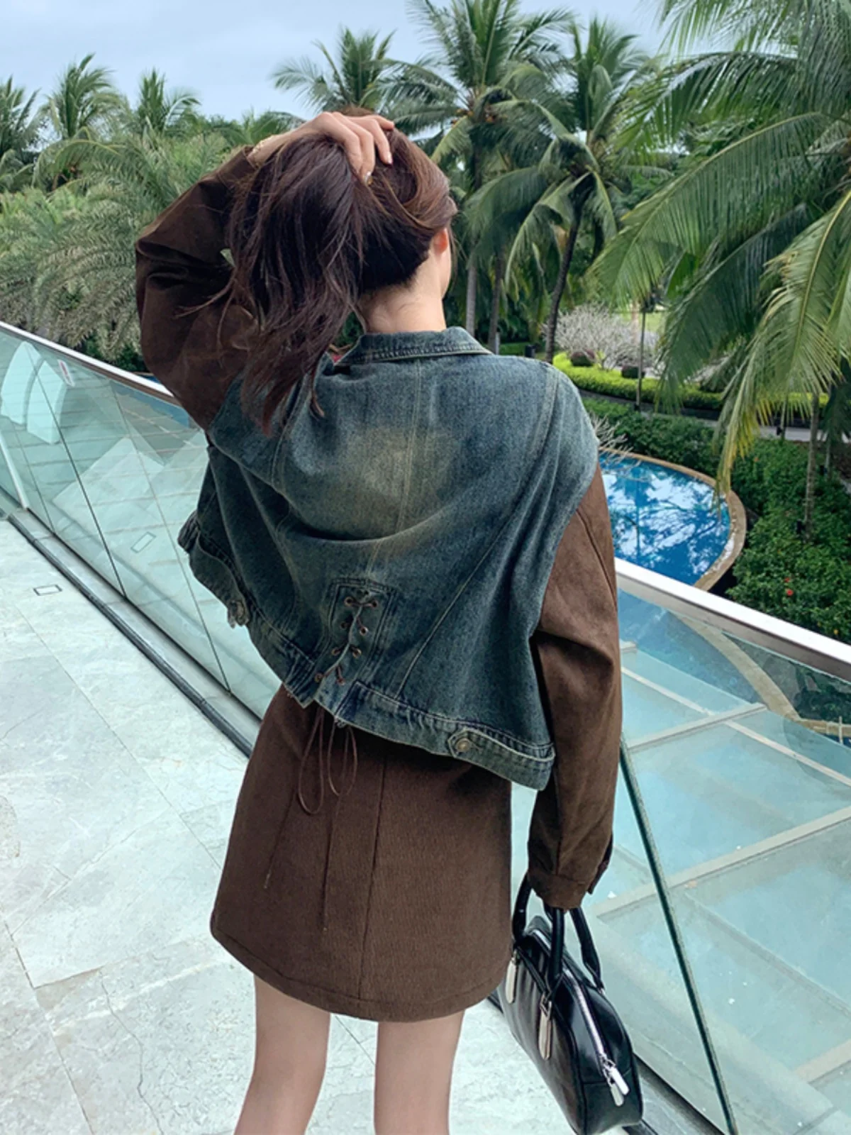 Giacca in Denim Patchwork Vintage Primavera 2025, Top Casual da Donna con Taglio Dritto e Maniche Lunghe con Bottoni