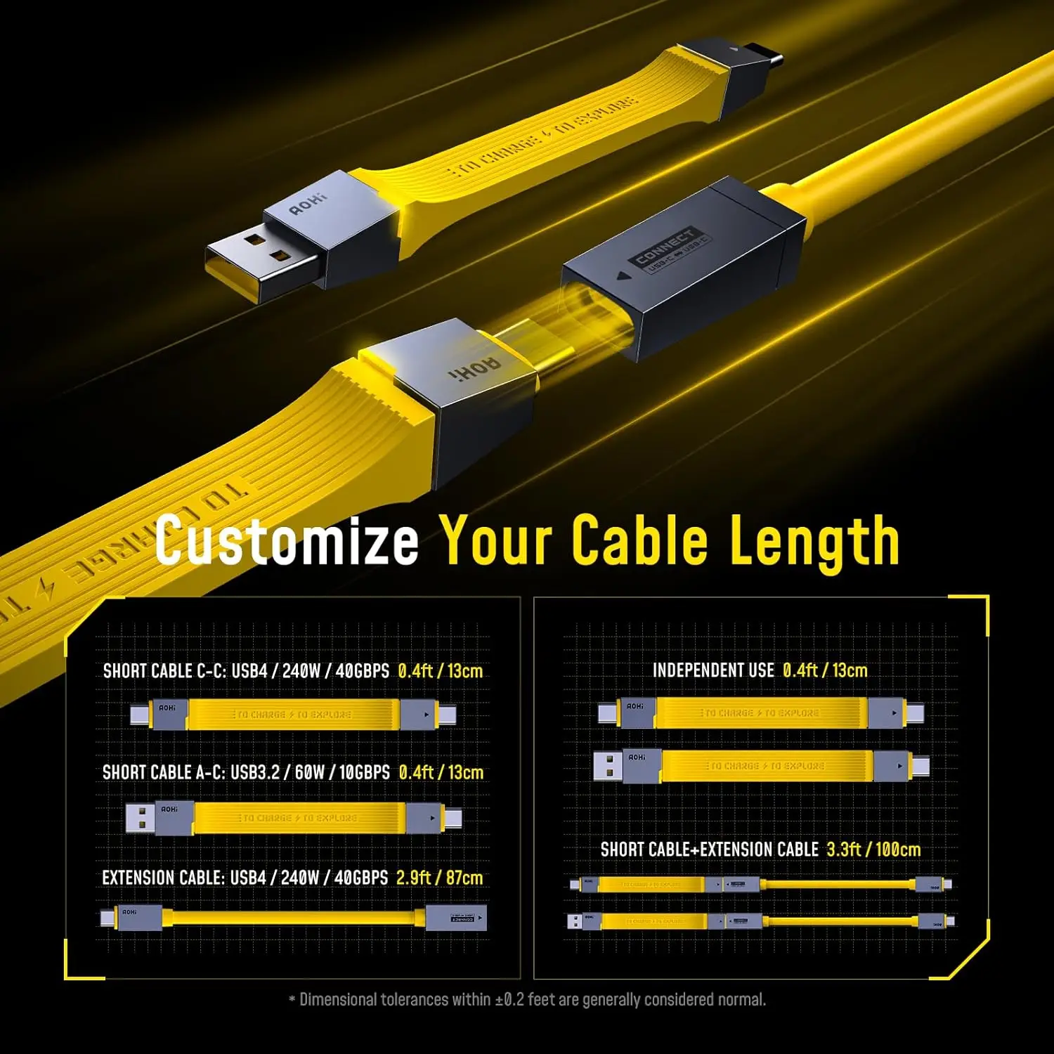 AOHI 240W 4 in 1 USB4 Thunderbolt 4 PD3.1 Type C Fast Charging Cable 40 Gbps 8K HD Display for iPhone 15 MacBook Laptop Hub Dock