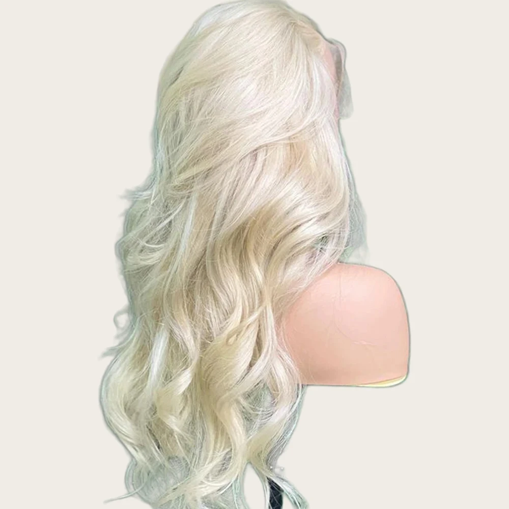 Wig sintetis pirang gelombang tubuh 13X4 Wig renda depan Wig Cosplay pesta untuk Wig renda sintetis mode WANITA HITAM