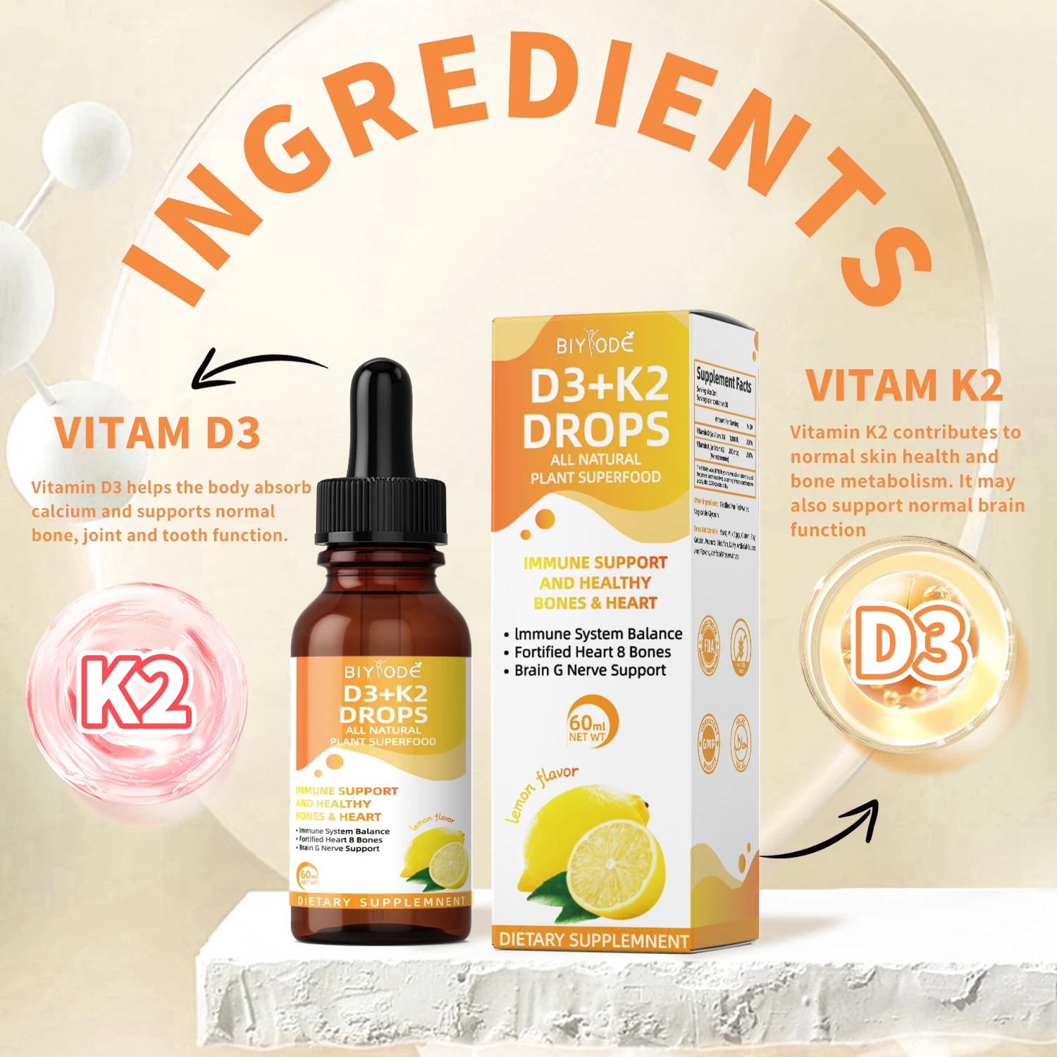 

【BIYODE】AUS D3 plus K2 Drops 100ct Мягкие гели Витамин D3 Витамин K2 Добавка для здоровья костей