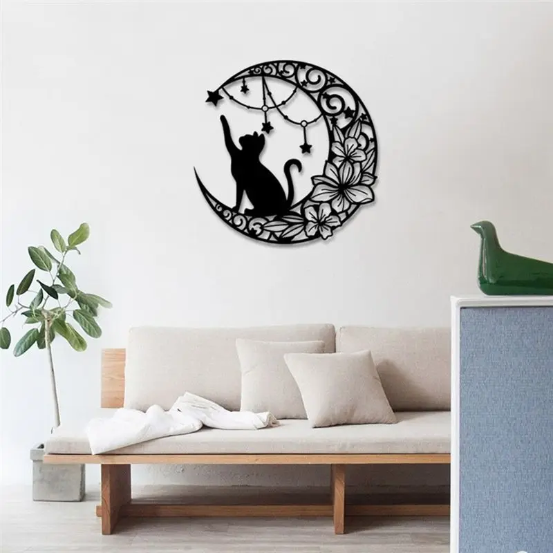 AB11 Iron Wall Art, Black Hollow Rose Sculpture, for Moon Metal Wall Art Decor, Hanging Decor, 12x12 Inch, for Home, Bedroom,