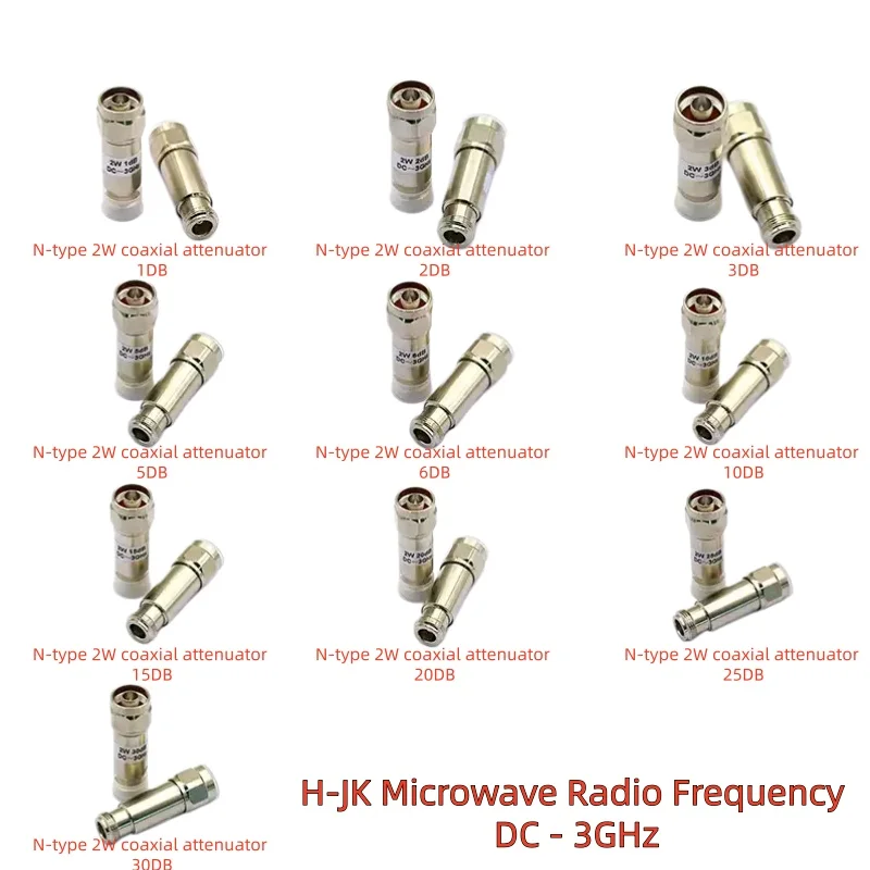 N-JK Microwave Radio Frequency  N-type 2W Attenuator 1/2/3/6/10/20/30/40/60dB  DC-3GHz RF Coaxial Fixed Attenuator SMA Connector