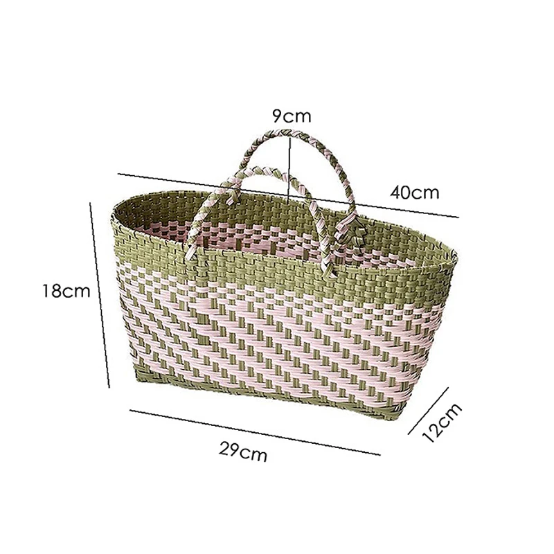 Hylhexyr Women's Handmade Woven Tote Bag Color Blocked Weaving Handbag Vegetable Basket Shopping Bags