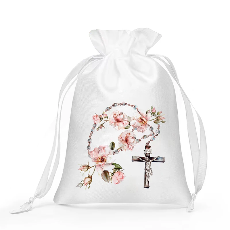 5pcs flower rosary bags boy girl 1st First Holy Communion Baptism Christening baby shower Easter Confirmation decoration gift