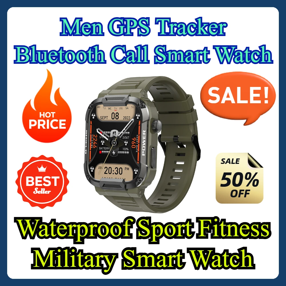 Waterproof Sport Fitness Military Smart Watch Men GPS Tracker Bluetooth Call Smart Watch