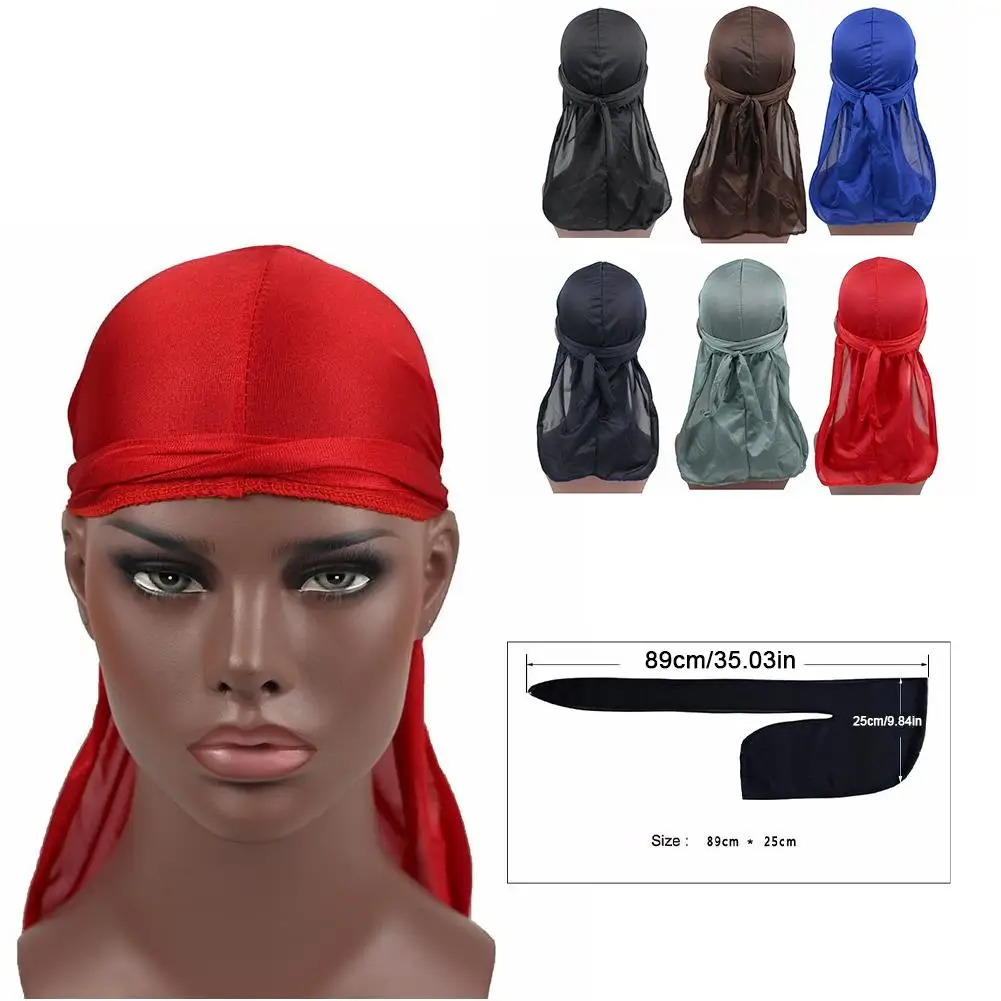 Men\'s Satin Bandanna Turban Wigs Men Silky Headwear Hat Durag King\'s Spandex Hair Pirate Headband Accessories