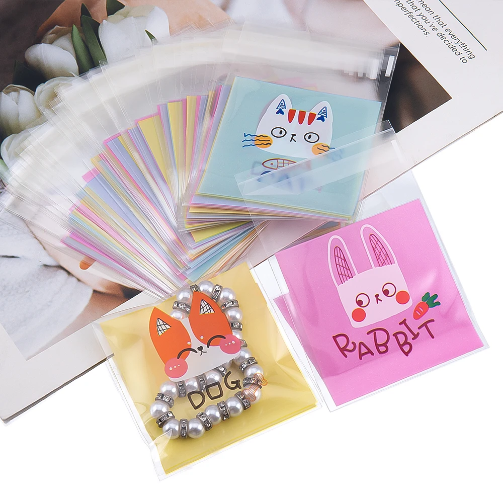 

100pcs Multiple Cartoon Pattern Multi-purpose Gift Packaging Self Adhesive Bag Biscuit Handmade Baking Bag Jewelry Packaging Bag