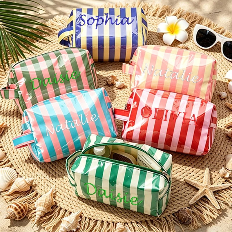 Summer Custom Beach Bag-Bridesmaid Gifts Pvc Waterproof Cosmetic Pouch Toiletry Bag-Embroidered Makeup Bag Back to School Gift