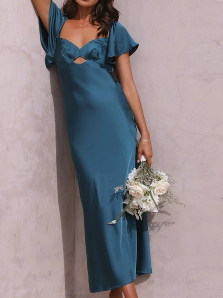 Moda damska lato 2025, elegancka i seksowna satynowa sukienka mini, wyszczuplająca, do pracy, z krótkim rękawem.