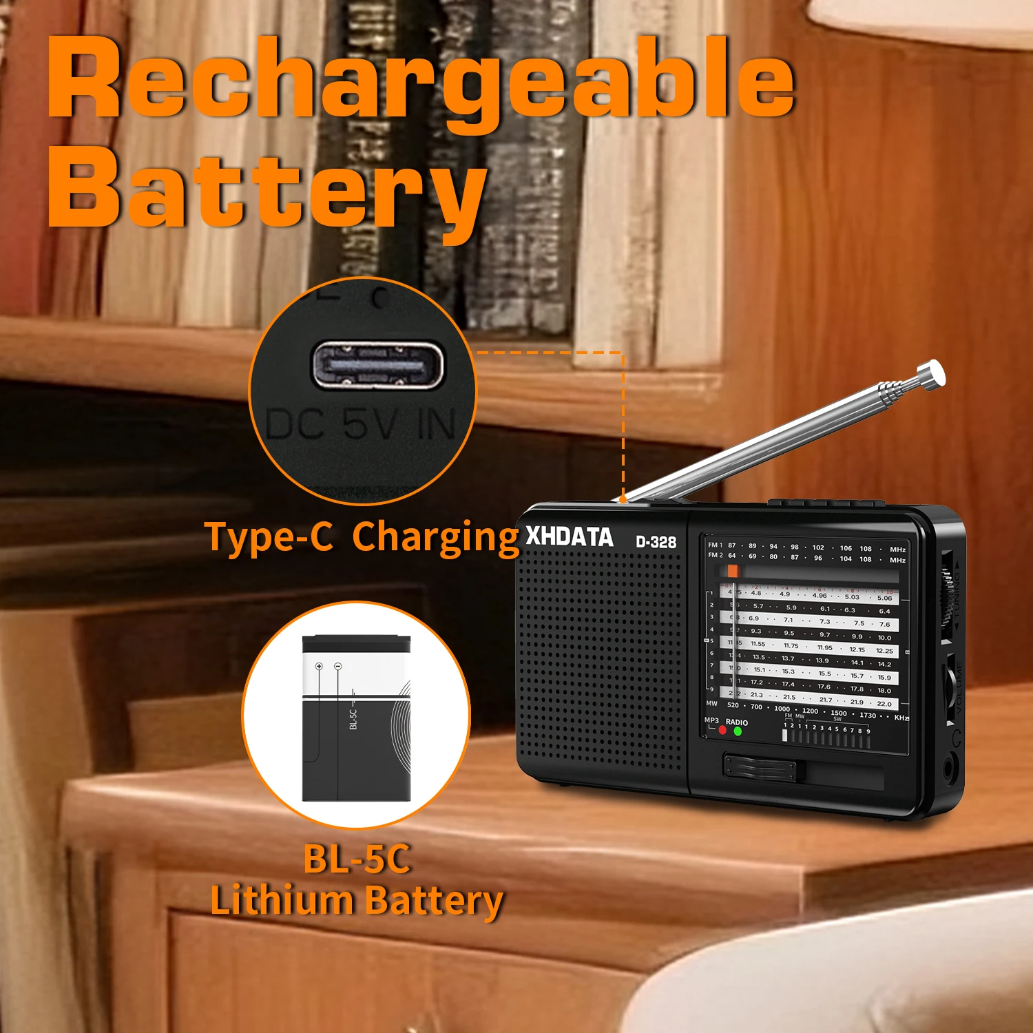 XHDATA D-328 Radio FM AM SW Radio portatile a onde corte lettore MP3 con scheda TF Jack ricevitore Radio 4Ω/3W