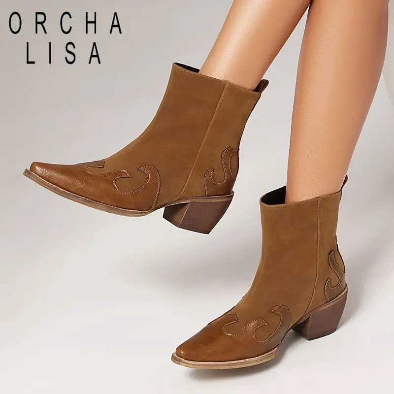 

ORCHA LISAМодные ковбойские ботильоны с квадратным носком и блочным каблуком 5,5 см, разноцветные ботильоны в стиле вестерн, большой размер 42, 43