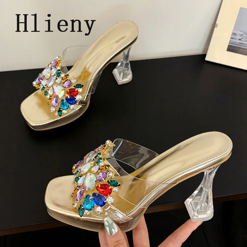 

Hlieny Summer Design Style PVC Transparent Crystal Woman Slippers Platform High Heels Sndals Sexy Banquet Party Ladies Shoes