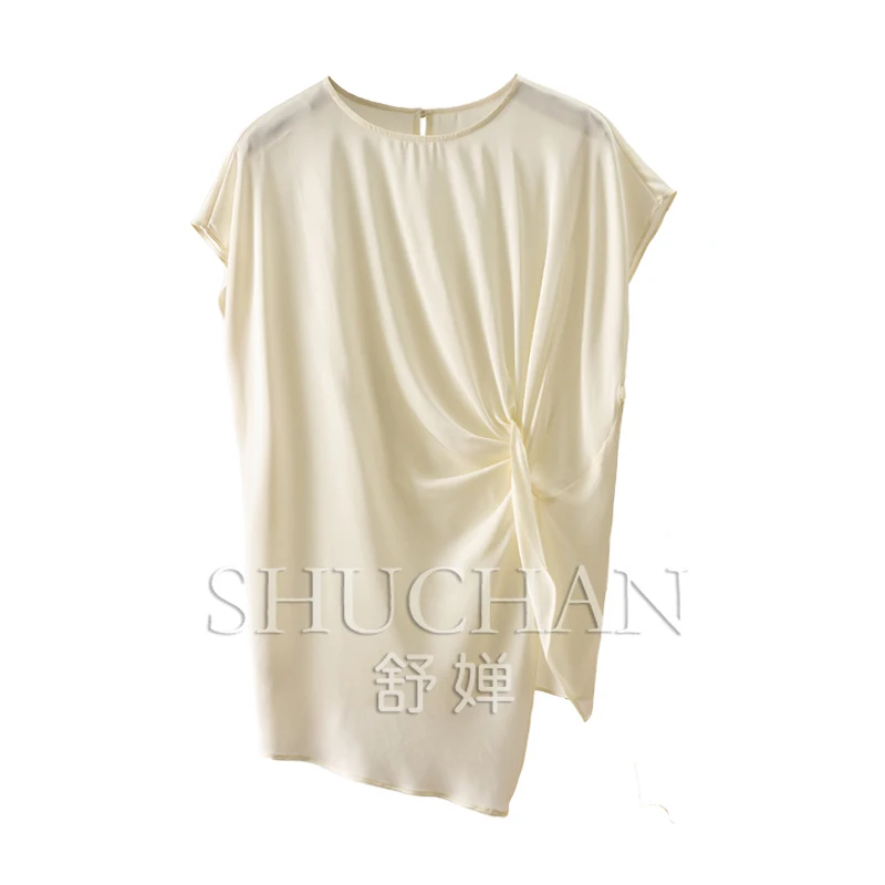 

Designer Waist Pinch Pleated Heavy Silk Bag Sleeve Shirt Women's 0Y48 Blusas Mujer De Moda Verano