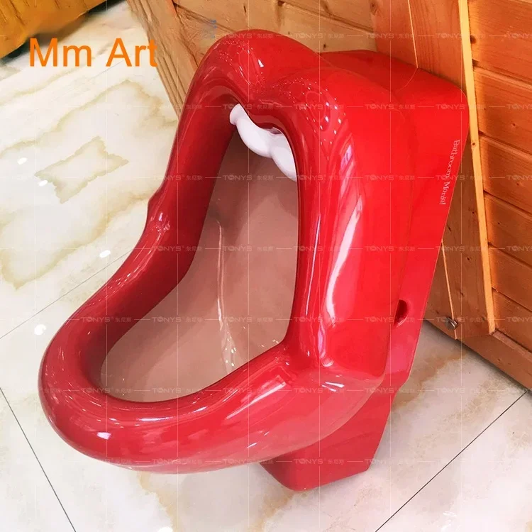 Special shape big red mouth urinal red lip personality ceramic urinal features with sensor urine pocket