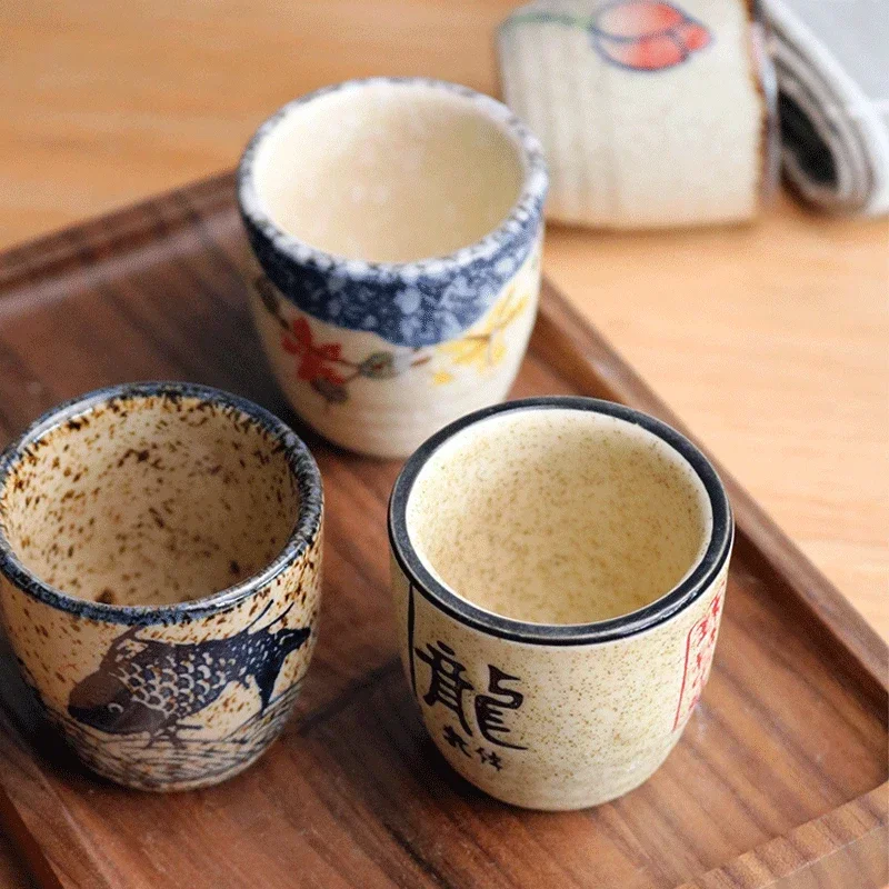 50ml Japanese Style Ceramic Sake Cup Retro Antique Mini Shot Cup Household Liquor Wine Tasting Cup