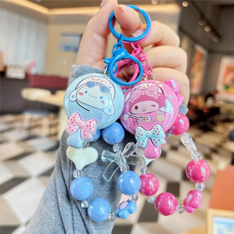 

New Sanrio Kawaii Hello Kitty Bow Phone Chain Kuromi Cinnamoroll My Melody Beads Girly Keychain Wristband Bag Embellishment