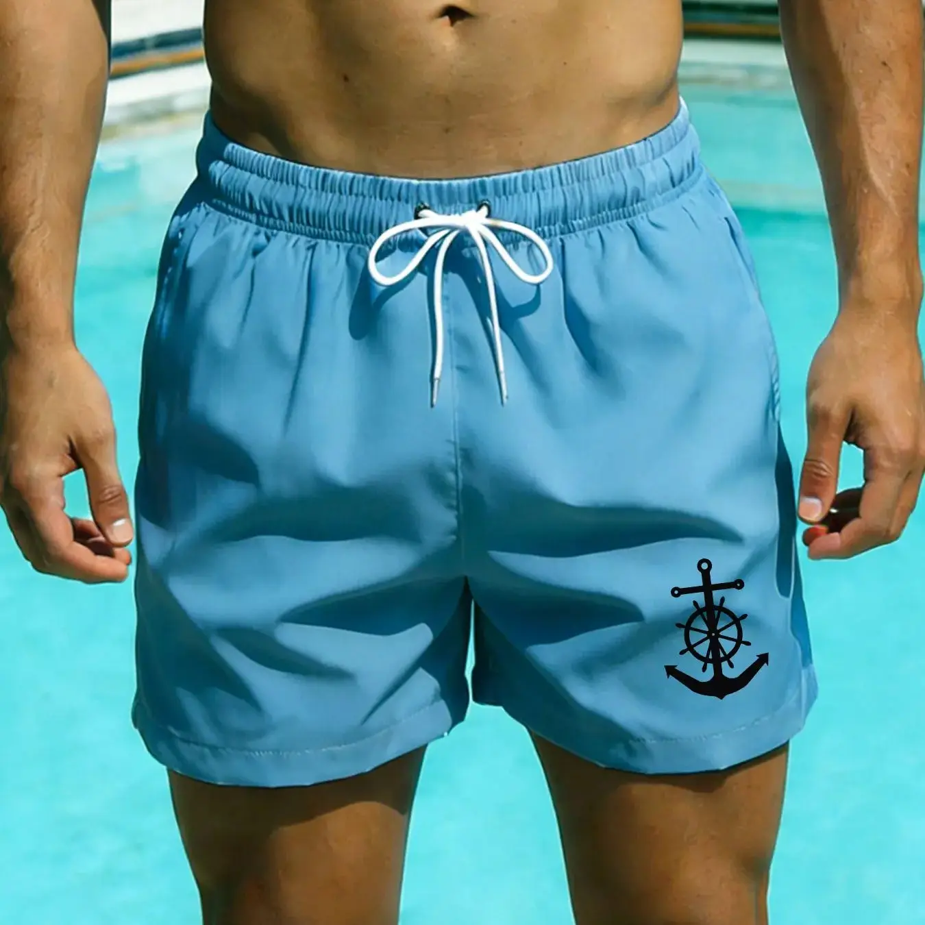 

Летние мужские пляжные шорты с принтом якоря, быстросохнущие плавки с эластичной резинкой на талии, повседневные шорты для плавания и отдыха