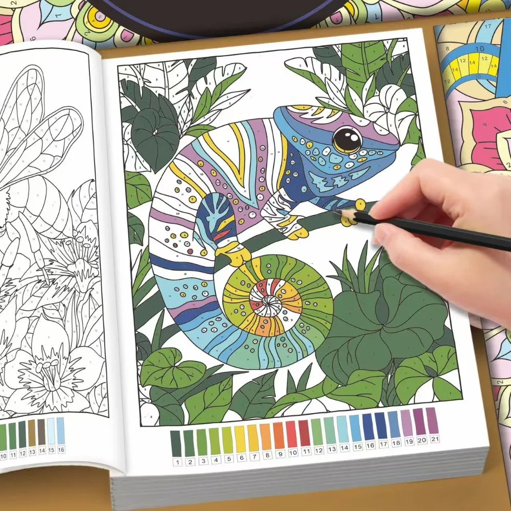 Malbuch für Erwachsene mit Farbnummern, 32 Seiten, Mandala-, Blumen-, Natur- und Tierdesigns, Stressabbau, entspannende Aktivität ﻿ – Detail 3