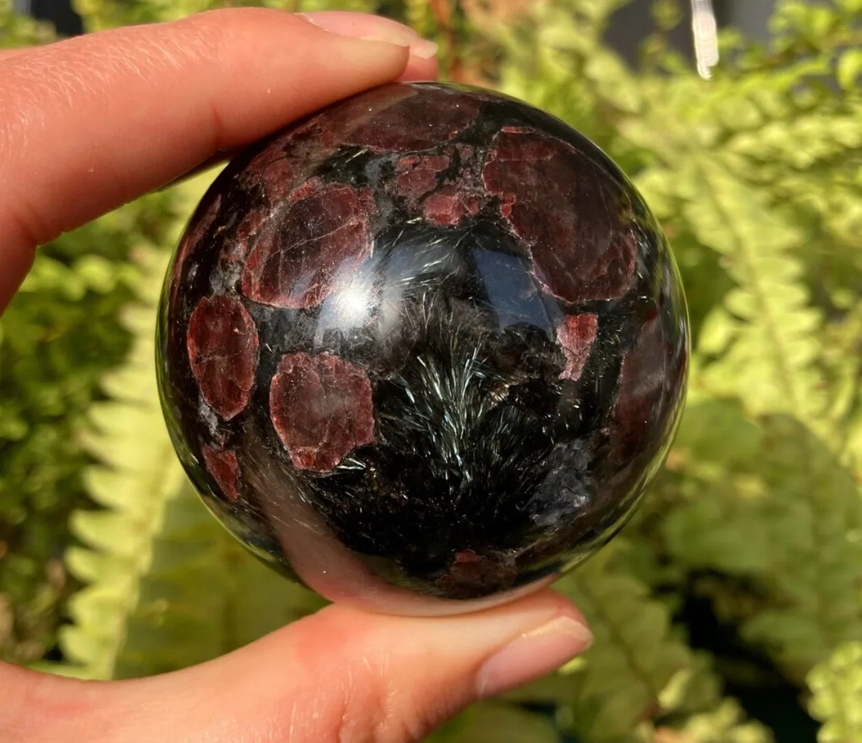 

Natural Crystal Stone Garnet Astrophyllite Sphere Healing Energy Home Decoration Office Ornament Meditation