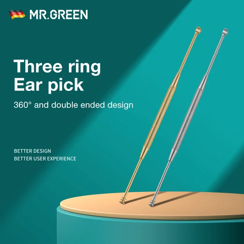 

MR.GREEN Double End Pick 360° Cleaning Three Ring Ear Wax Removal Ear Remover Cleaner Stainless Steel Spoon Ear Care Tools