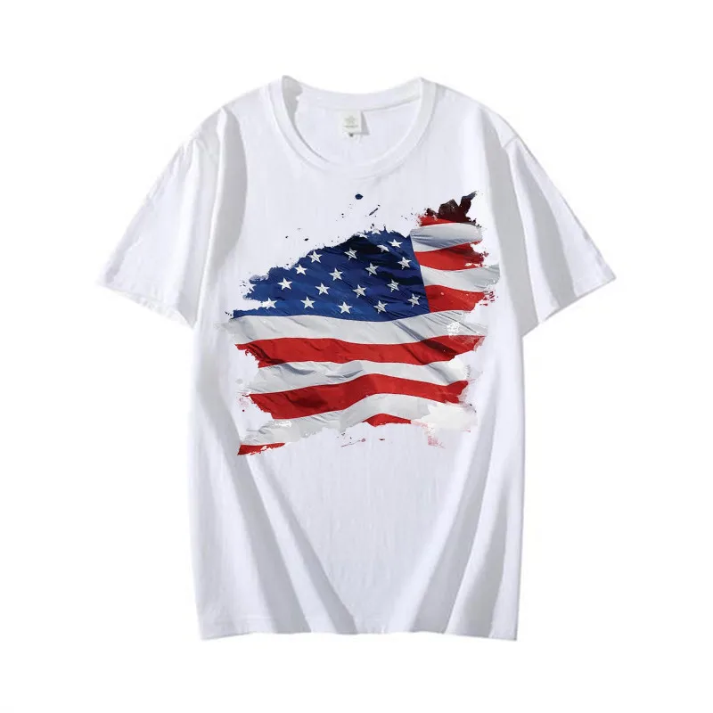 

American flag printed T-shirt, independence day short-sleeved round-neck summer spring casual blouse