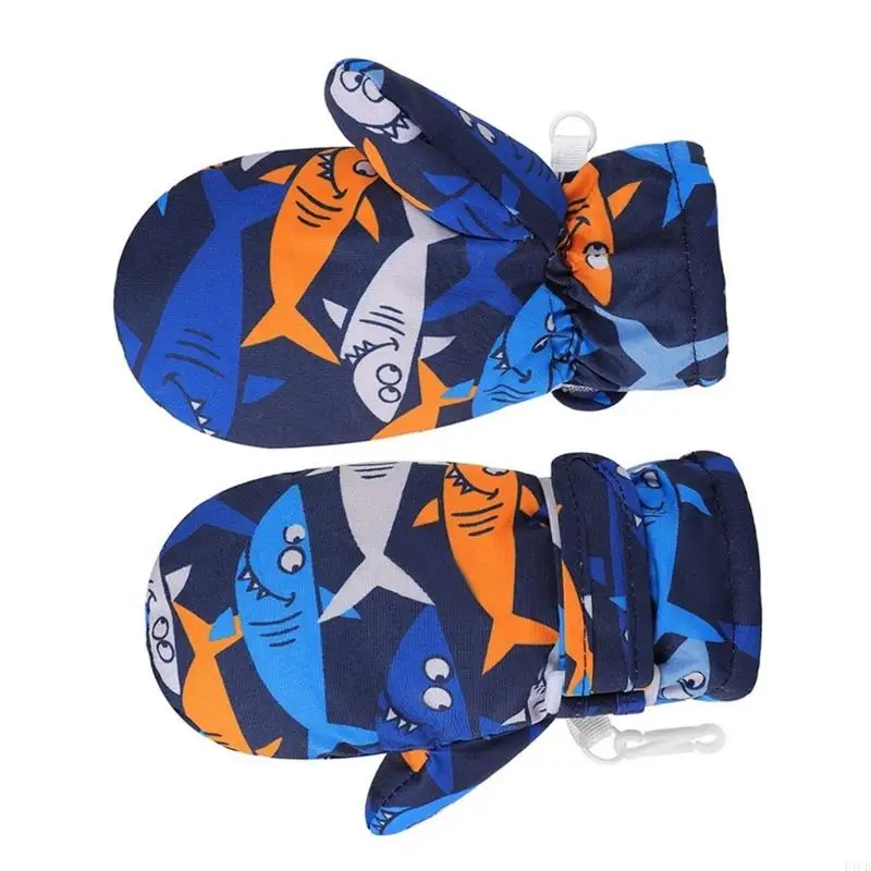 F1CB Winter Snow Gloves Watertight Thermal Ice Skating Mittens with Fleece Lining Outdoor Gloves Cartoon Pattern Kids Gloves