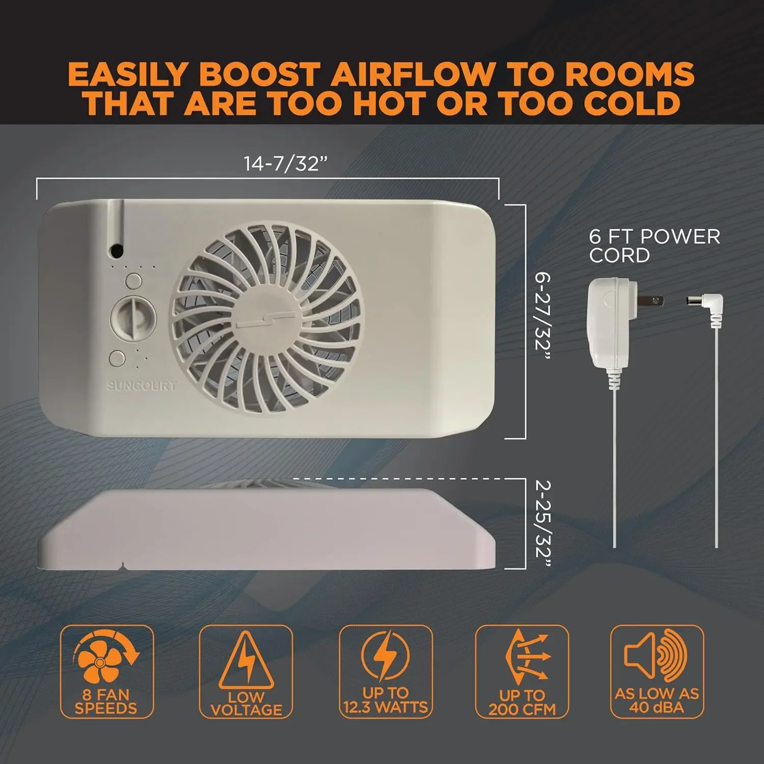 Equalizer EZ8 Register Booster Fan | Boost Airflow to Cold & Hot Rooms | Ultra-Quiet, 8-Speed, Smart Thermostat, Fits Floor