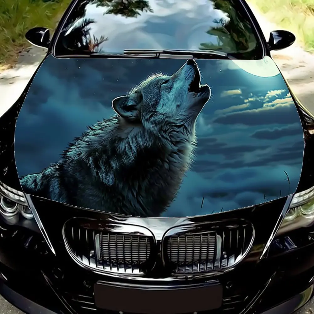 

Beauty Starry Sky Roaring Wolf Car Hood Wrap Color Vinyl Sticker Truck Graphic Bonnet Auto Accessories Decoration Decal Gift