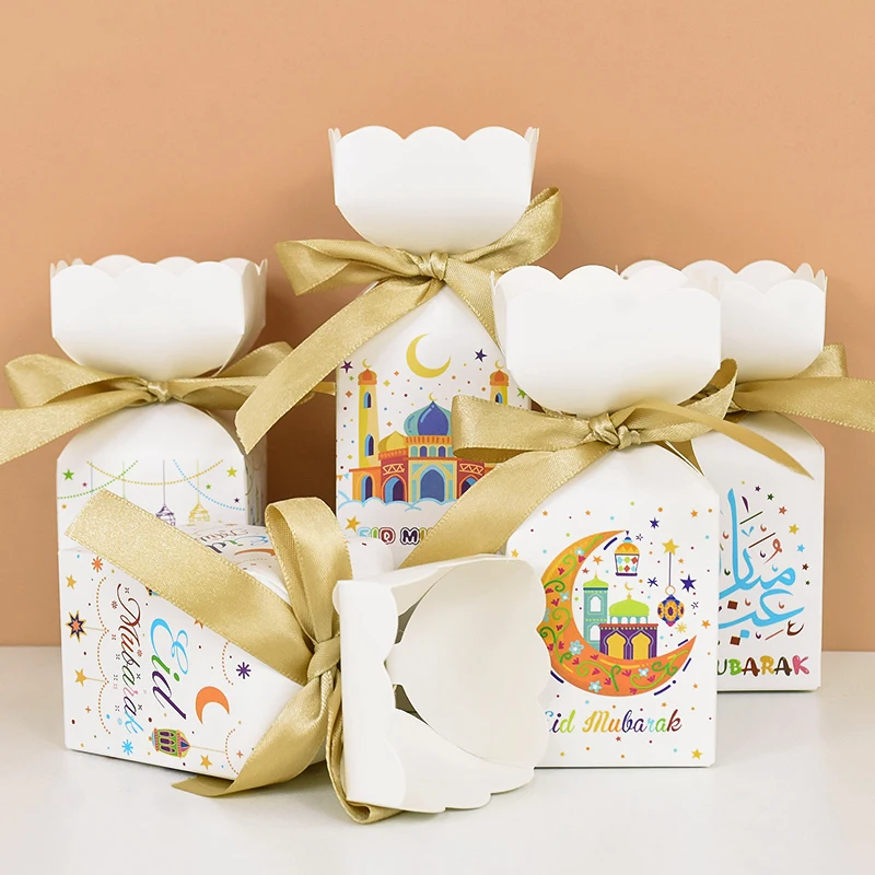 8pcs Eid Mubarak Gift Box Kareem Ramadan Decoration Candy Cookie Packaging Boxes Islamic Muslim Home Festival Party Gifts Supply