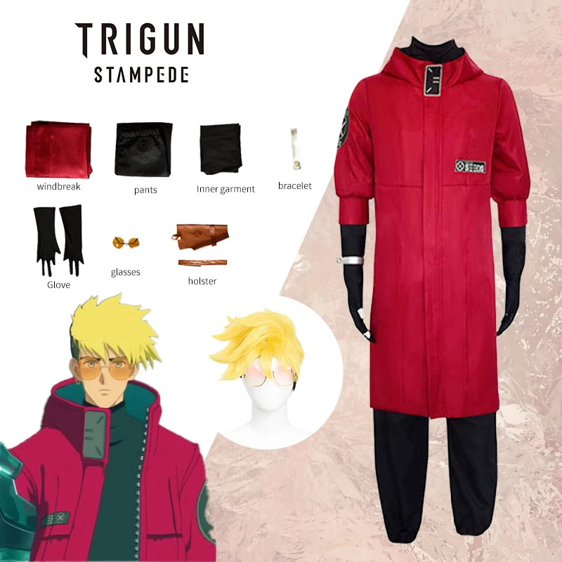 

Anime Trigun Vash The Stampede Cosplay Costume Glasses Men Roleplay Fantasia Fancy Suit Party Halloween Costume For Adult