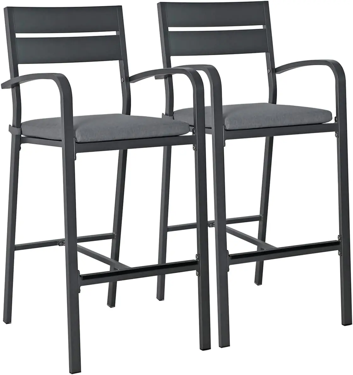 Soleil Jardin Outdoor Bar Stools Set Of 2 All-Weather Aluminum Barstools Bar Height Patio Chairs With Cushions For Backyard