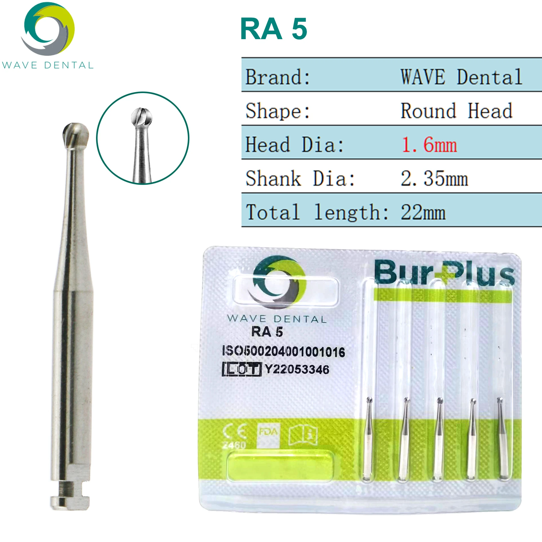WAVE Tandheelkundige Burs Wolfraamcarbide Lage Snelheid Bur Tandheelkundige Aardbeien RA Ronde Bal Hoofd Tandheelkunde Boor Voor Tandarts 5 stks/pak - afbeelding 1