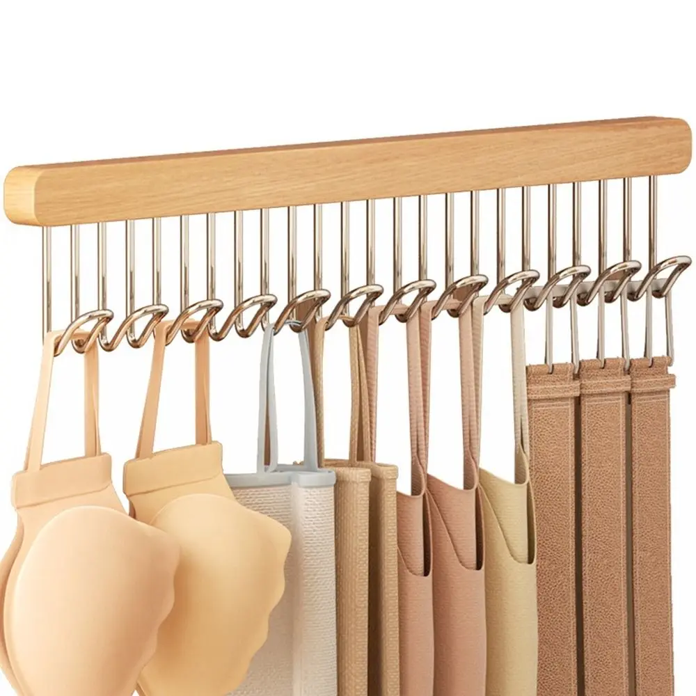 

8 Hooks Women Storage Bra Hanger Large Capacity Non-Slip Wooden Belt Rack Space Saving Men Tie Belt Hanger Closet