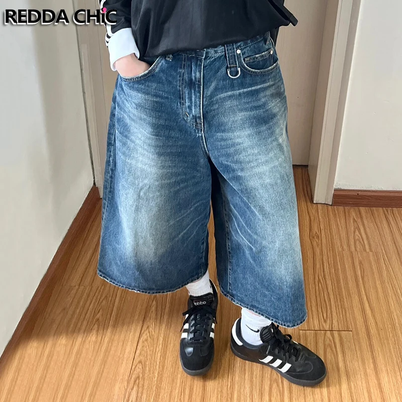 REDDACHiC Key Ring Whiskers Baggy Jorts for Women Boyfriend Vintage Wash Low Waist Wide Leg Denim Shorts Casual Summer Clothes