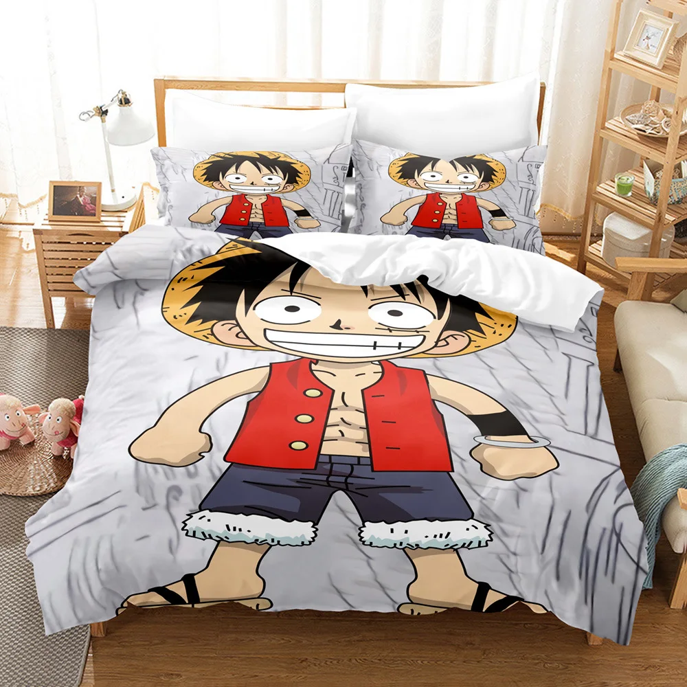 Cartoon One Piece Bedding Three-piece Set One Piece Luffy Boy 3D Digital Printing Bedding Set Cartoon School Bag Mochila