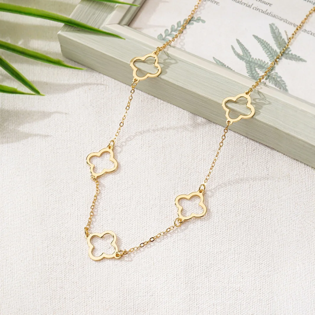 Fashion Leaf Clover Necklace Clover Pendant Station Necklaces for Women Gold Color Stainless Steel Lucky Leaf Jewelry image 5