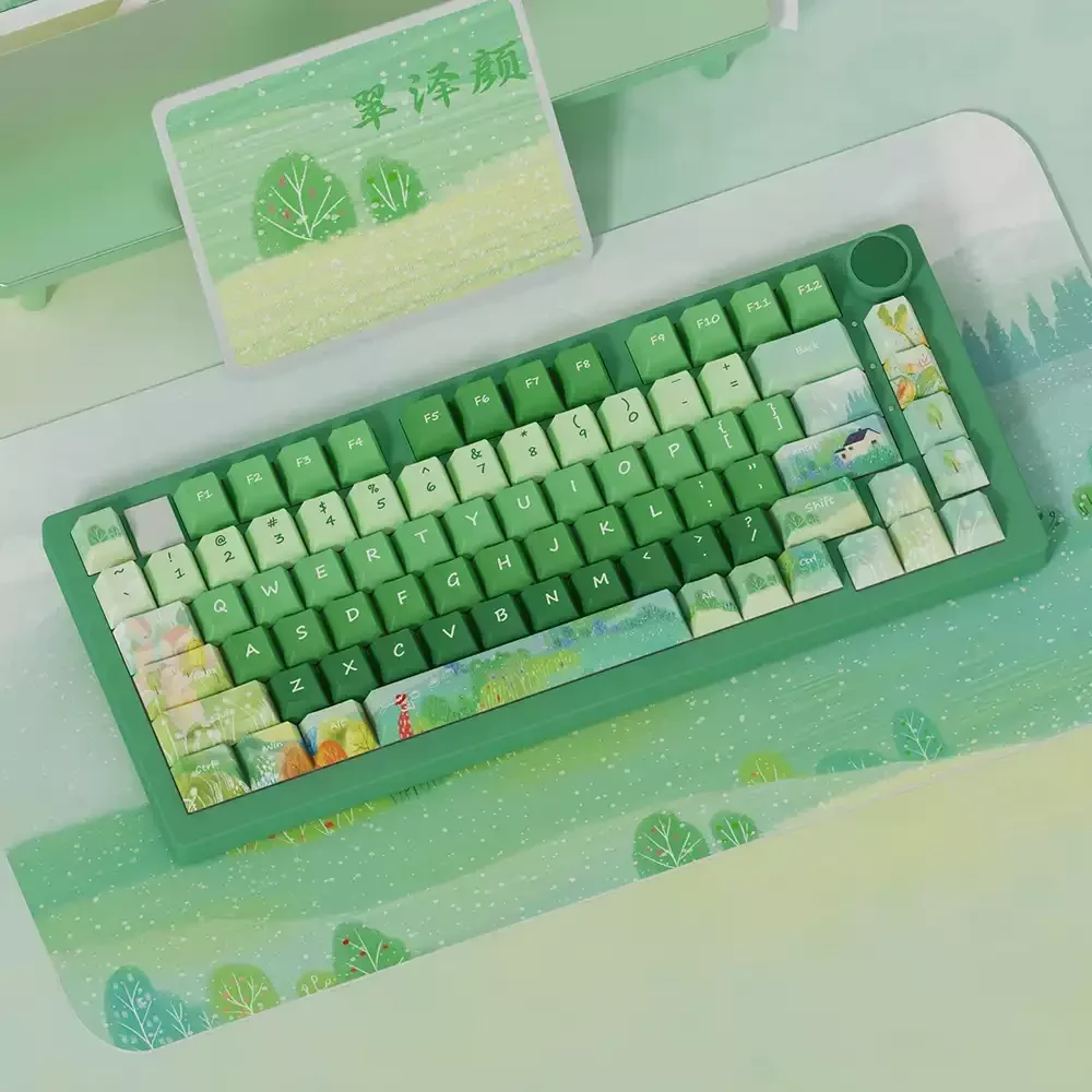 138Keys Cui Ze Yan Theme Keycaps Cherry Green Pbt Sublimation Green 2.25/2.75U Space Bar Alice Layout Keycaps