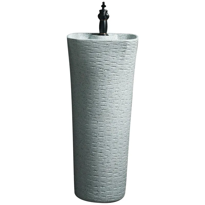 

Ceramic integrated column wash basin, outdoor bathroom floor column basin
