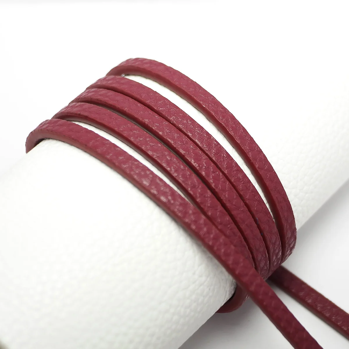 

1.15meter Soft Leather Cord,5mm Wine Red Litchi Texture Leather Strips,Synthetic Leather Cord,Waist Chain Bracelet Making