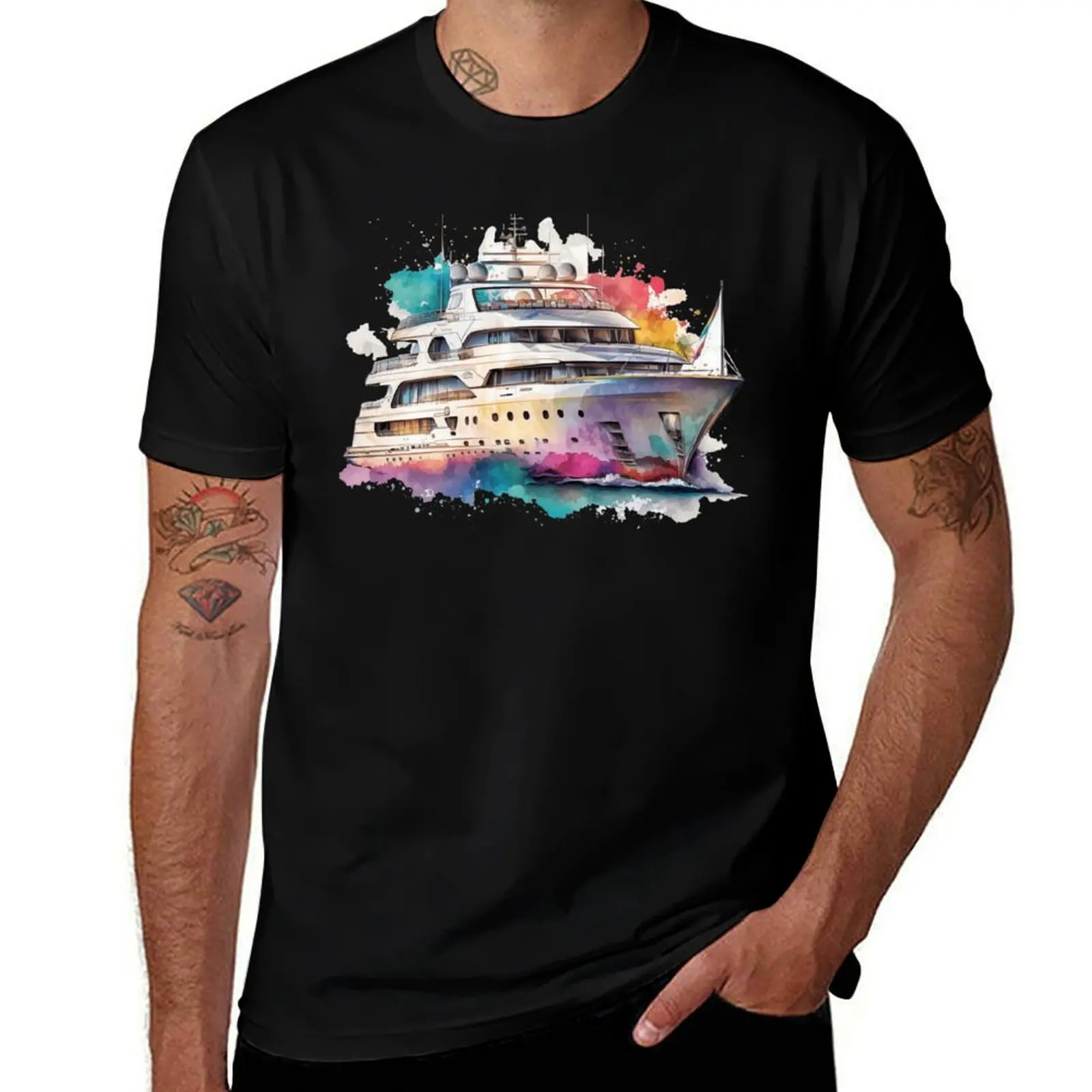 

Watercolor Yacht Cruise Ship Boat Lover Ocean Theme Summer Beach T-Shirt boys animal print mens designer t shirt